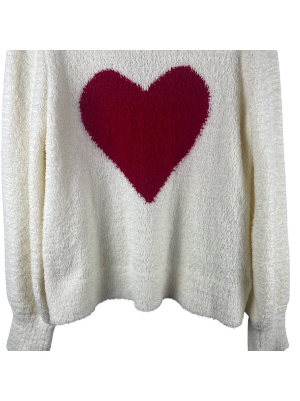 Marled Red Heart Graphic Cream Fuzzy Cozy Knit Novelty Holiday Sweater Large - Picture 3 of 8